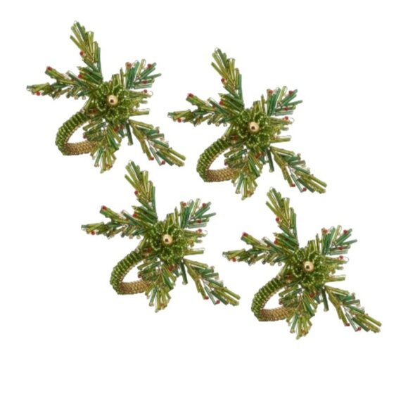 Homewear Greenery Glass Beaded Napkin Rings Embellished Set of 4 Winter Table - Picture 6 of 14
